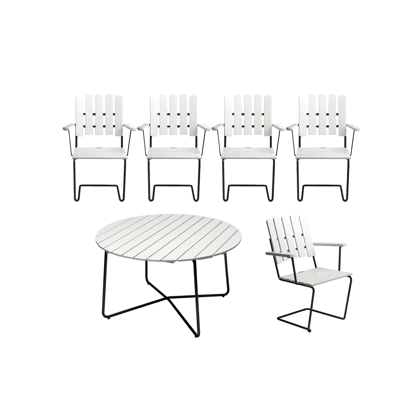 Klassikergrupp vit ek / svart - 5 A2 stolar, 9A bord