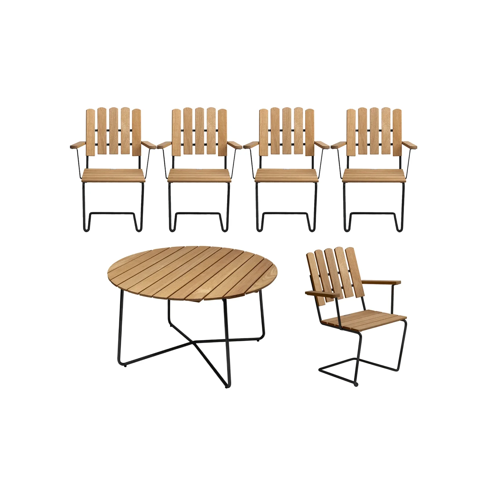 Klassikergrupp oljad ek / svart - 5 A2 stolar, 9A bord