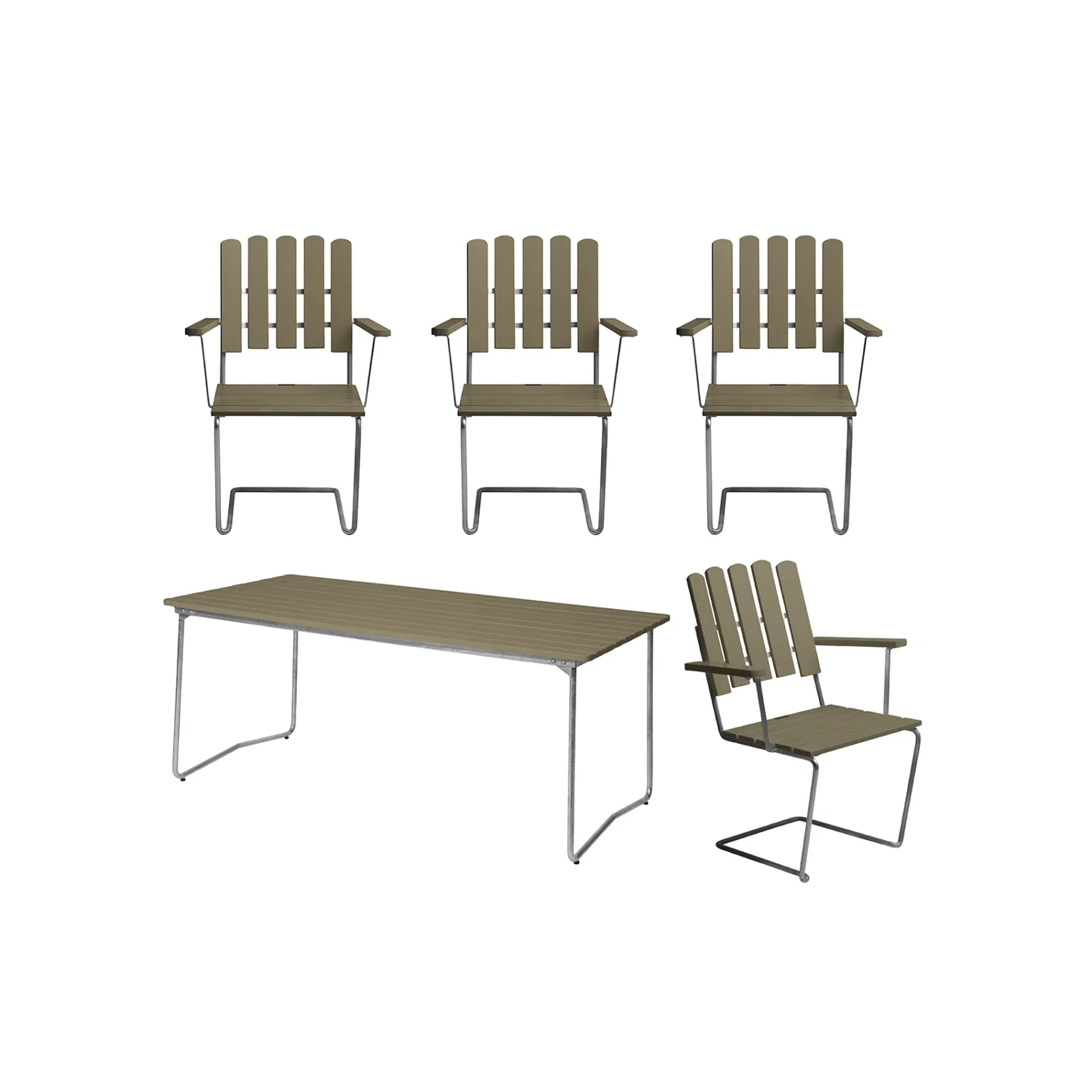 Klassikergrupp ljusgrön ek / varmförzinkat - 4 A2 stolar, B31 170 bord