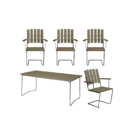 Klassikergrupp ljusgrön ek / varmförzinkat - 4 A2 stolar, B31 170 bord