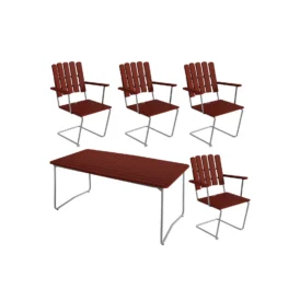 Klassikergrupp mörkröd ek / varmförzinkat - 4 A2 stolar, B31 170 bord