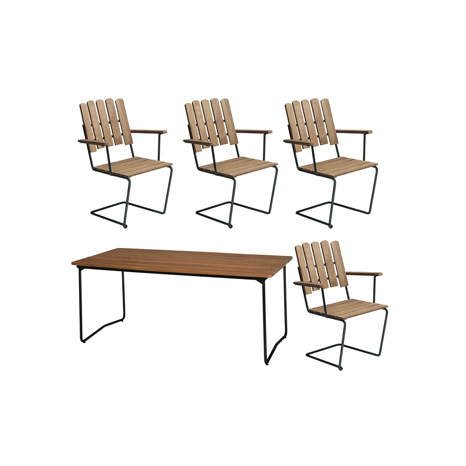 Klassikergrupp teak / svart - 4 A2 stolar, B31 170 bord