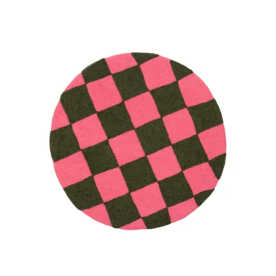 Felt chess tovad sittdyna i korall och mörkgrönt.