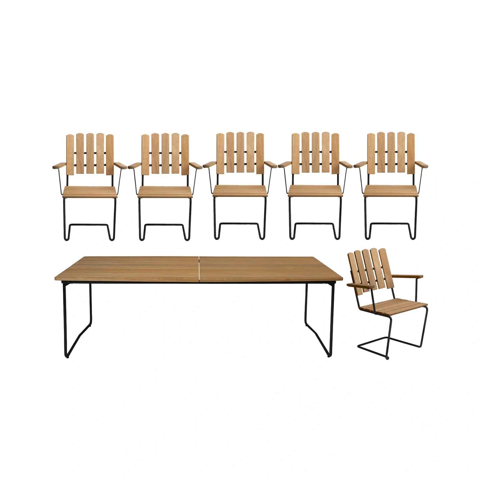 Klassikergrupp oljad ek / svart - 6 A2 stolar, B31 230 cm