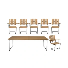 Klassikergrupp oljad ek / svart - 6 A2 stolar, B31 230 cm