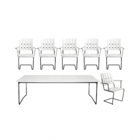 Klassikergrupp vit ek / svart - 6 A2 stolar, B31 230 cm