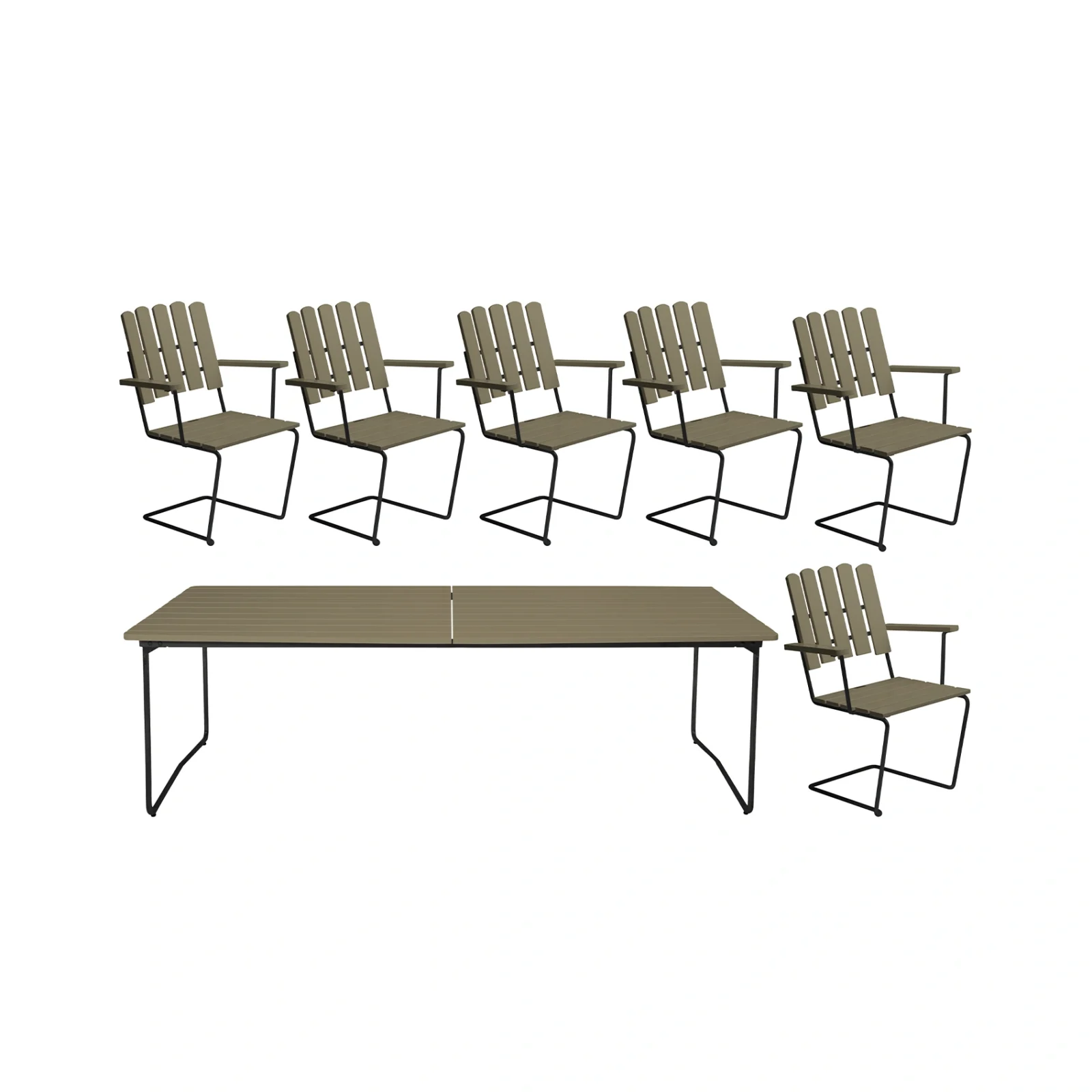 Klassikergrupp ljusgrön ek / svart - 6 A2 stolar, B31 230 cm