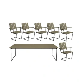 Klassikergrupp ljusgrön ek / svart - 6 A2 stolar, B31 230 cm