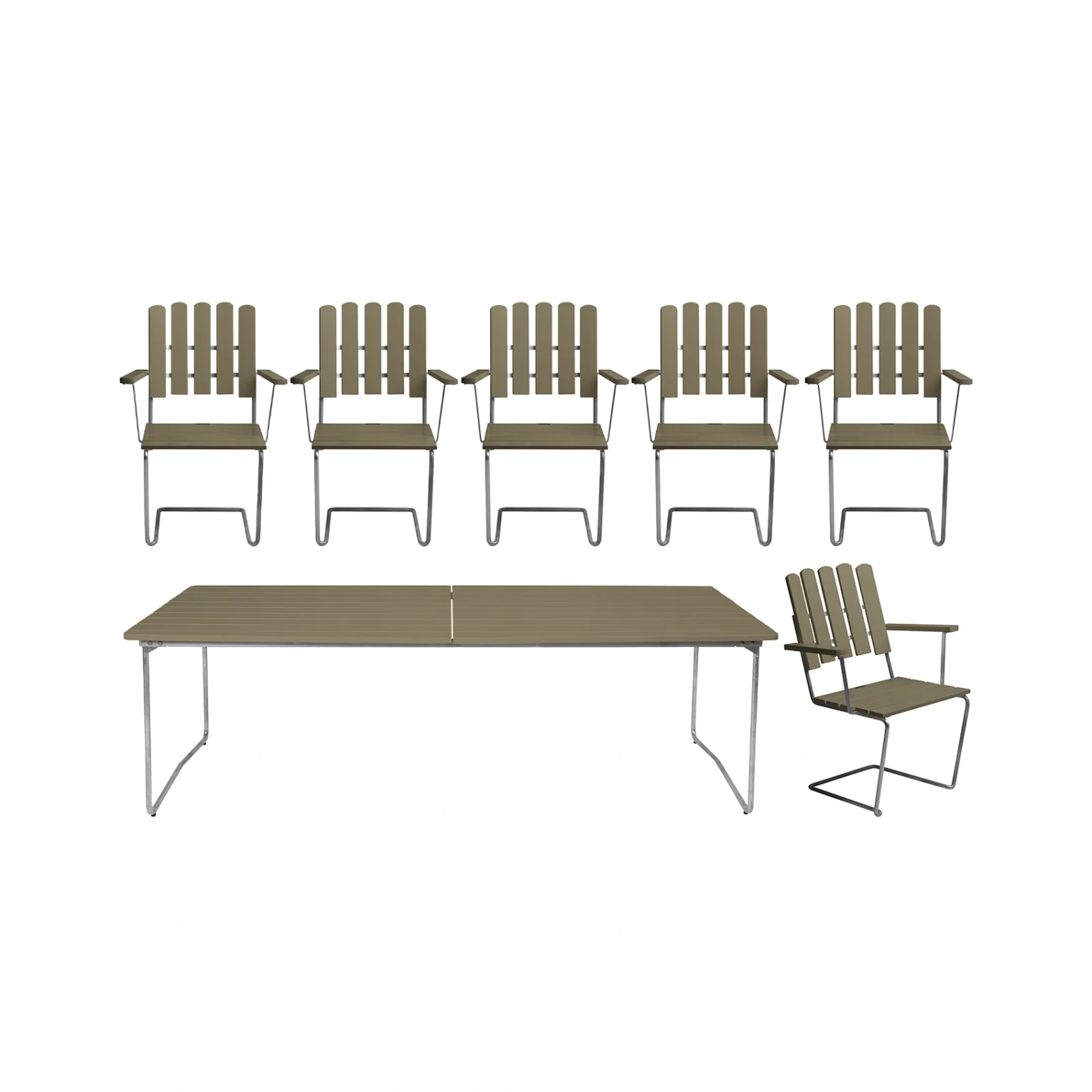 Klassikergrupp ljusgrön ek / zink - 6 A2 stolar, B31 230 cm