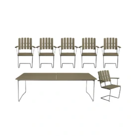 Klassikergrupp ljusgrön ek / zink - 6 A2 stolar, B31 230 cm