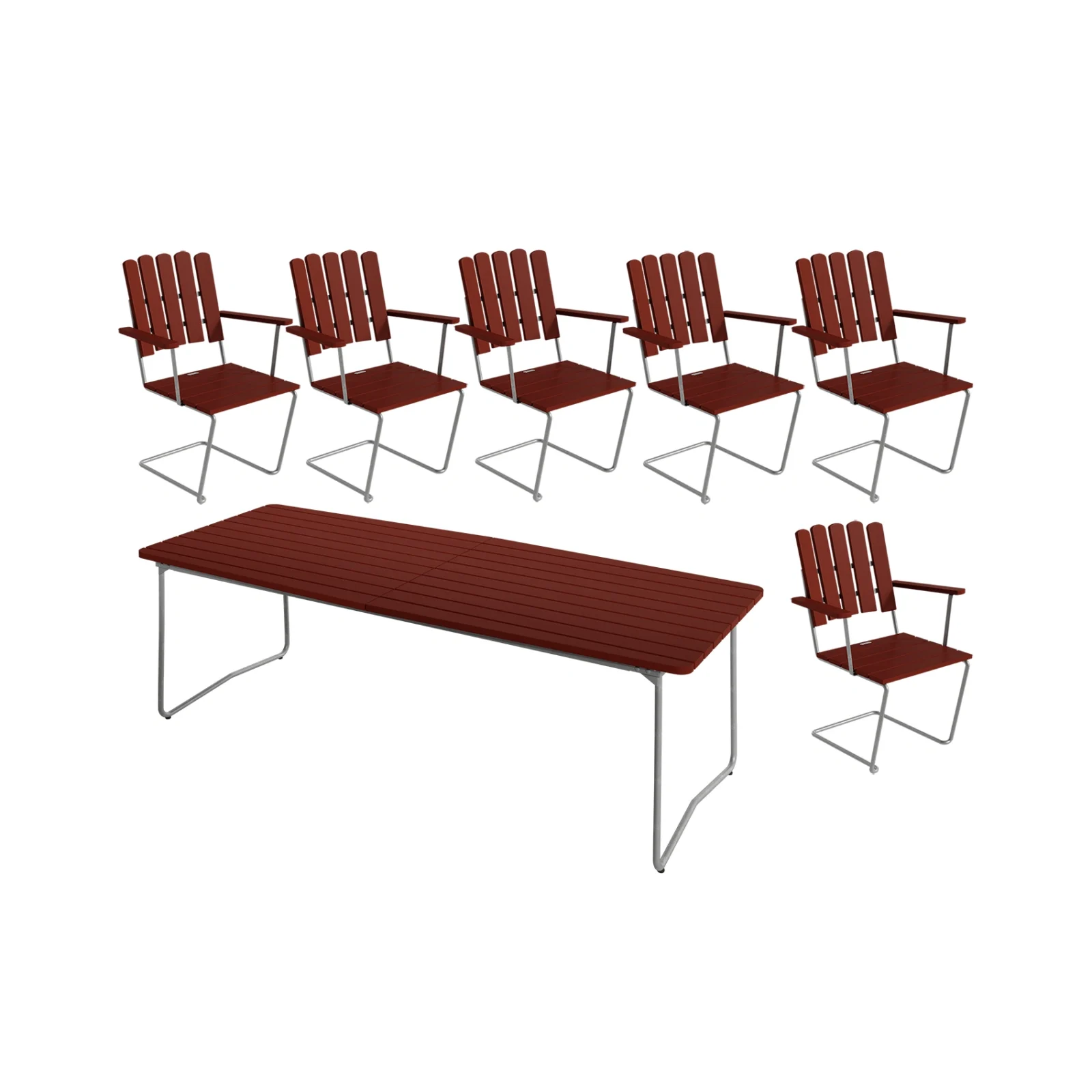 Klassikergrupp mörkröd ek / zink - 6 A2 stolar, B31 230 cm