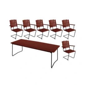 Klassikergrupp mörkröd ek / svart - 6 A2 stolar, B31 230 cm