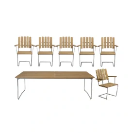 Klassikergrupp oljad ek / varmförzinkat - 6 A2 stolar, B31 230 cm