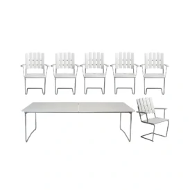 Klassikergrupp vit ek / varmförzinkat - 6 A2 stolar, B31 230 cm