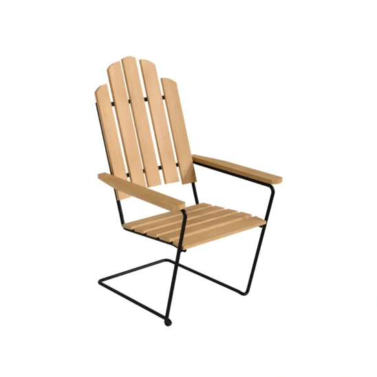 A3 solstol i oljad ek med svart stativ.