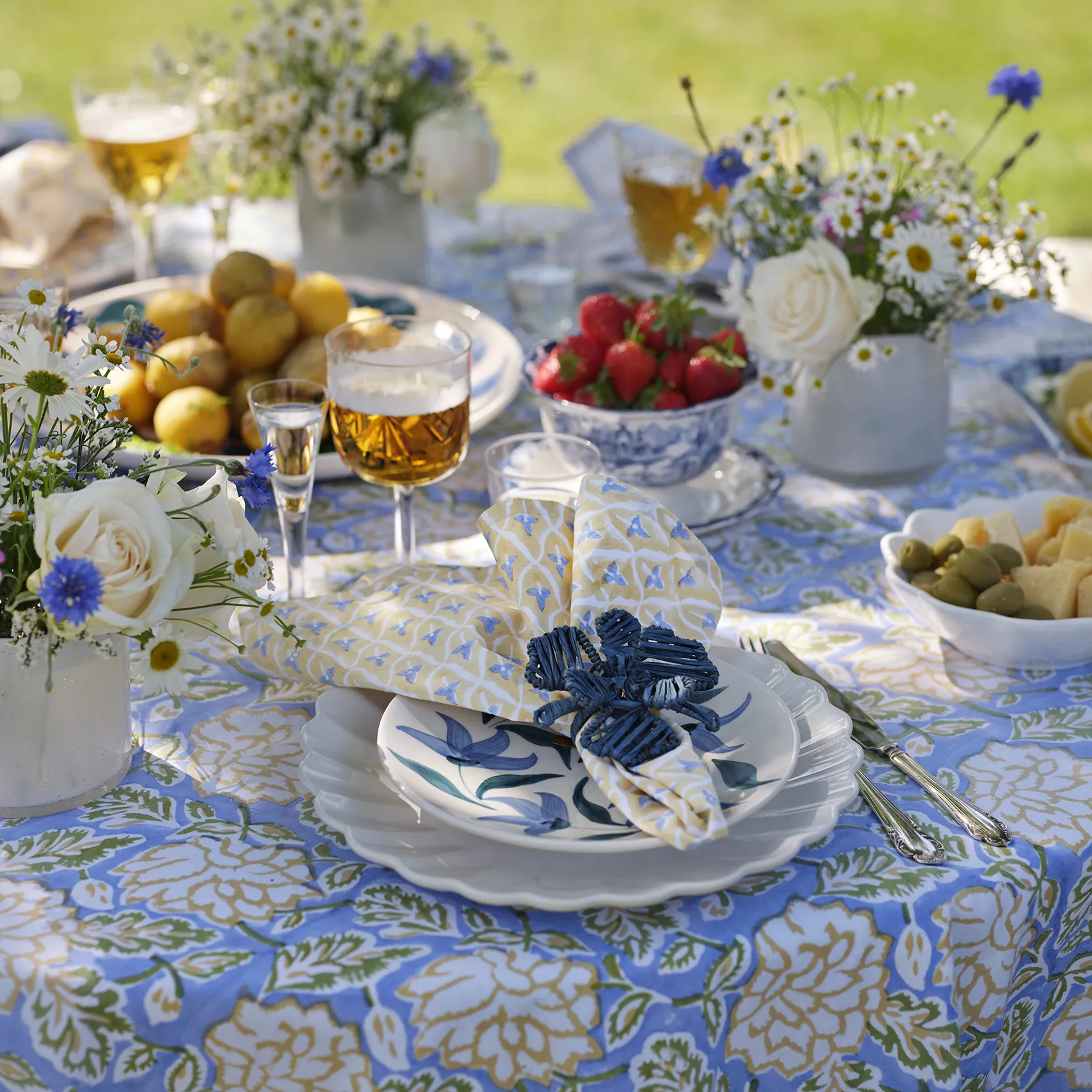 Servetter Eko Tulip & Leaf - blå/gul, 4-pack