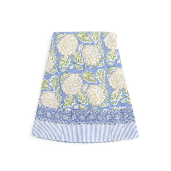 Dahlia rund bordsduk, blå och gul.