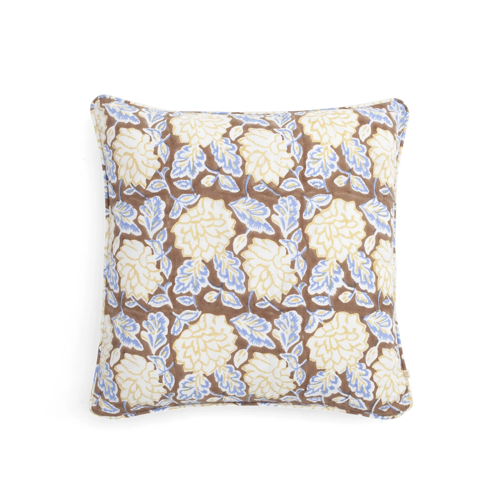 Kuddfodral Eko Dahlia - brun/blå, 50x50 cm