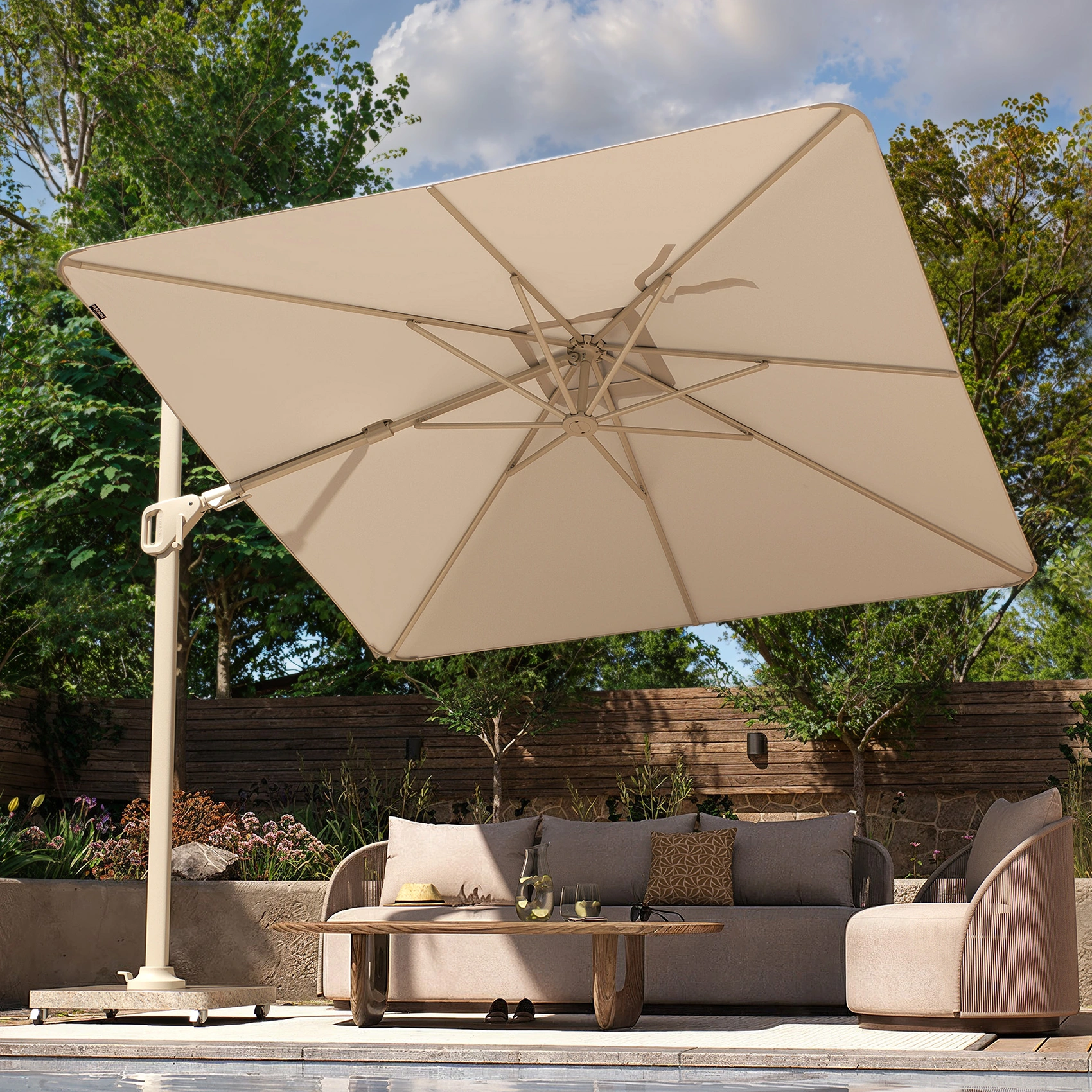 Nexus T² hängparasoll - sandstone/champagne, 300x300 cm