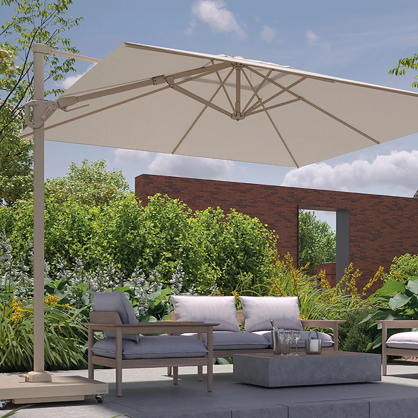 Challenger T² premium hängparasoll - sandstone/champagne, 260x350 cm