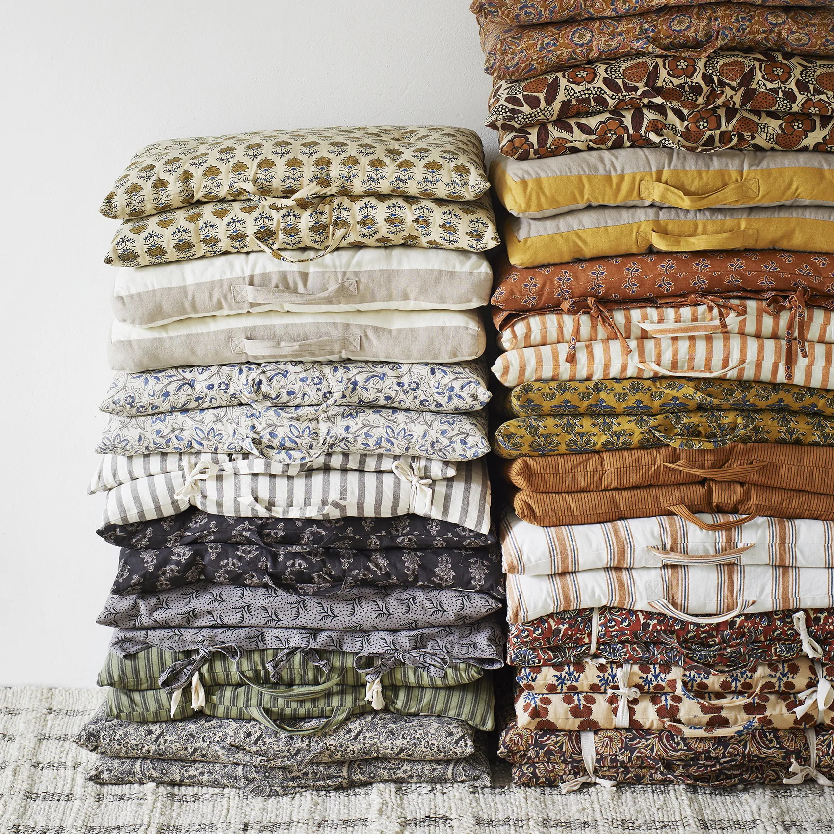 Bomullsdyna blocktryckt - offwhite/grön 100x60 cm