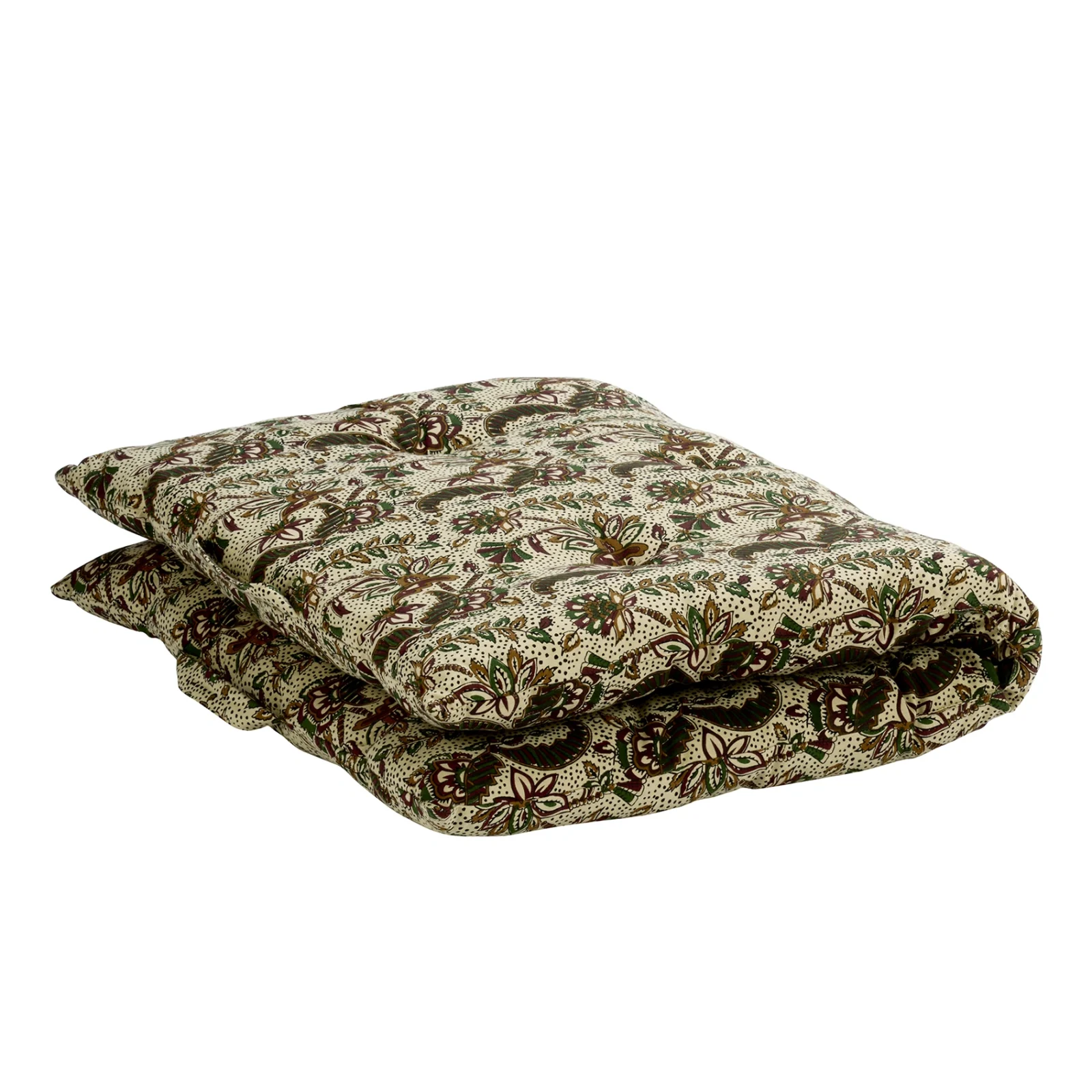 Bomullsdyna blocktryckt - offwhite/chestnut/grön 100x60 cm