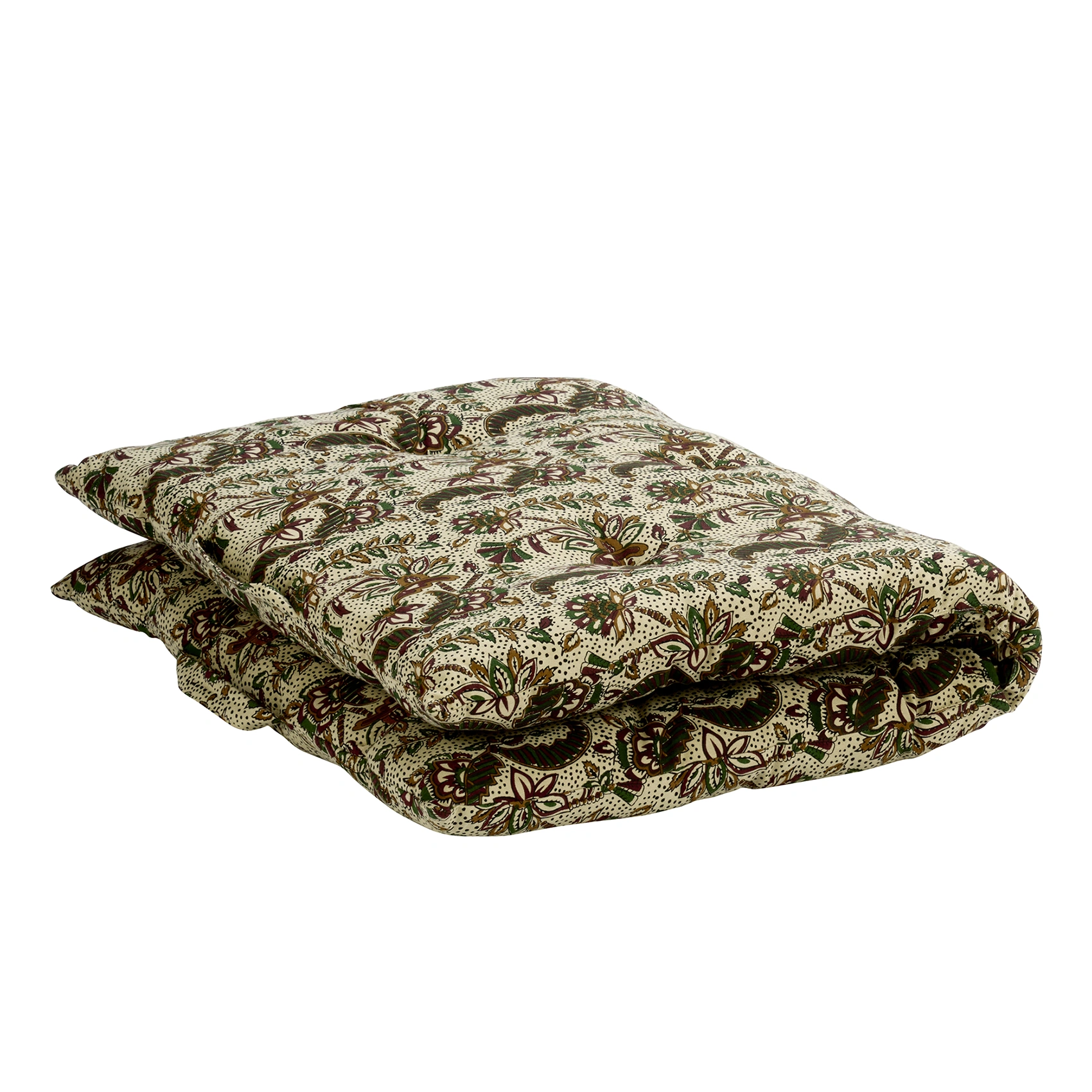 Bomullsdyna blocktryckt - offwhite/grön/chestnyt/mustard 100x60 cm