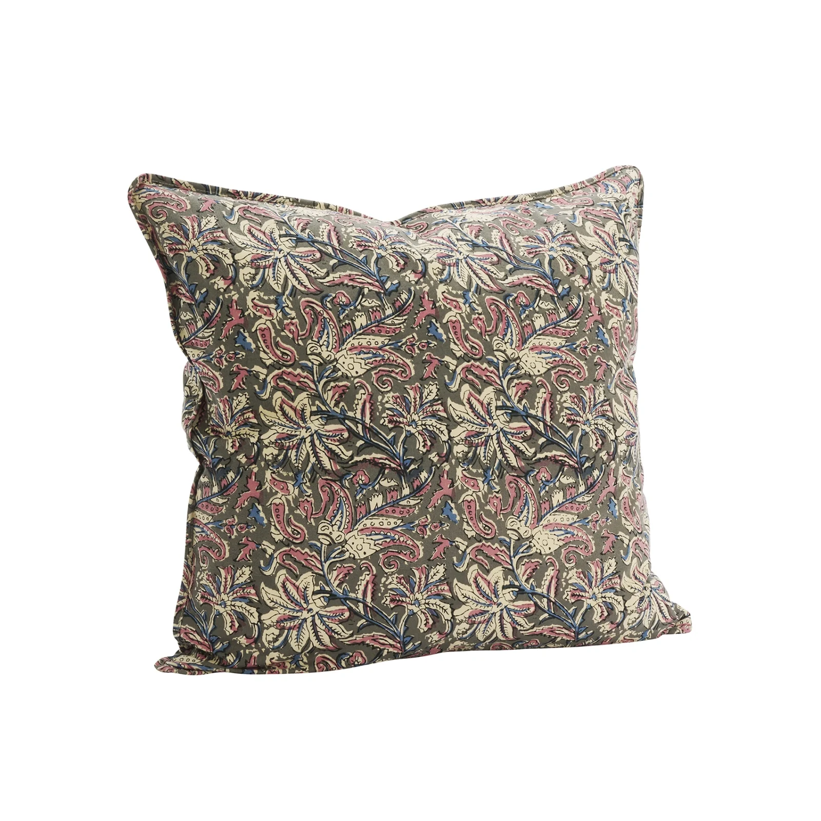 Kuddfodral med tryck - grå/hallon/sand, 50x50 cm