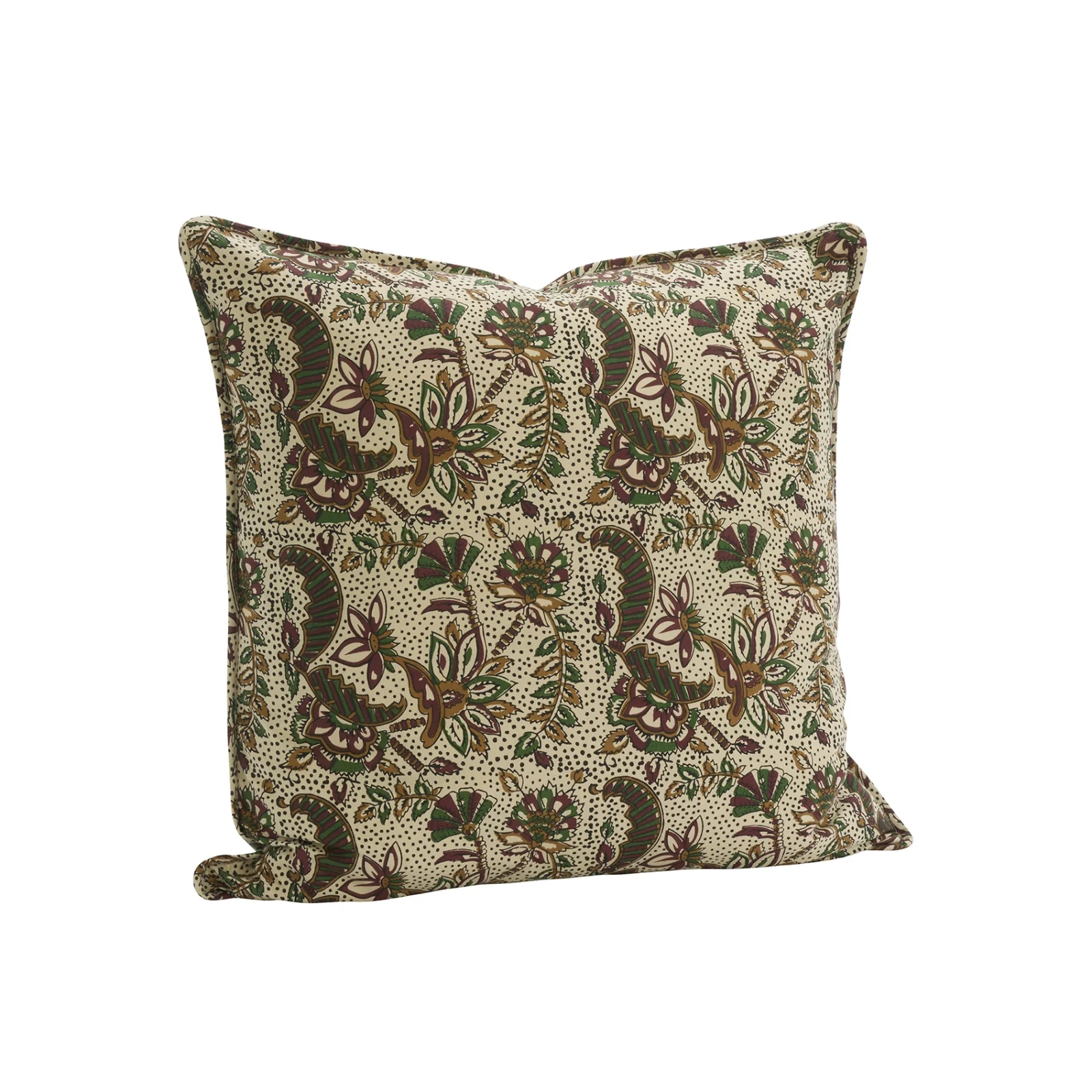 Kuddfodral med tryck - offwhite/chestnut/grön, 50x50 cm