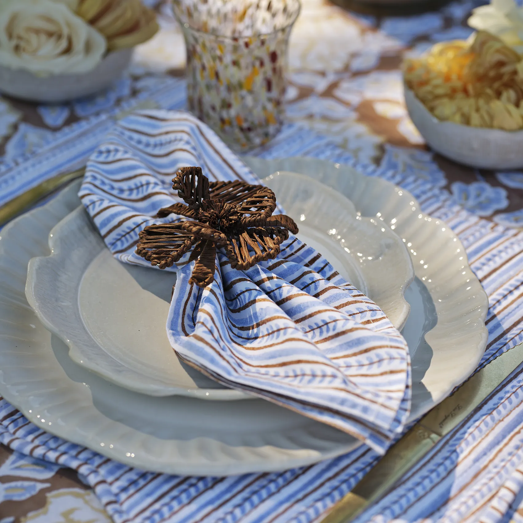 Servetter Eko Tulip & Leaf - brun/blå, 4-pack