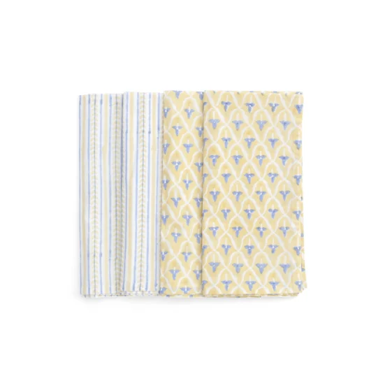 Servetter Tulip och leaf 4-pack i blått och gult.