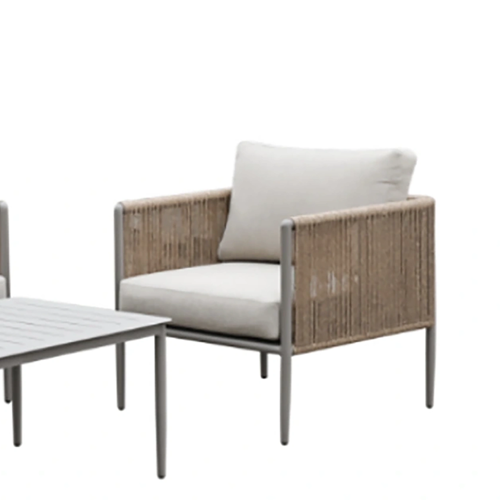 Toulouse fåtölj - khaki/natur med allvädersdyna