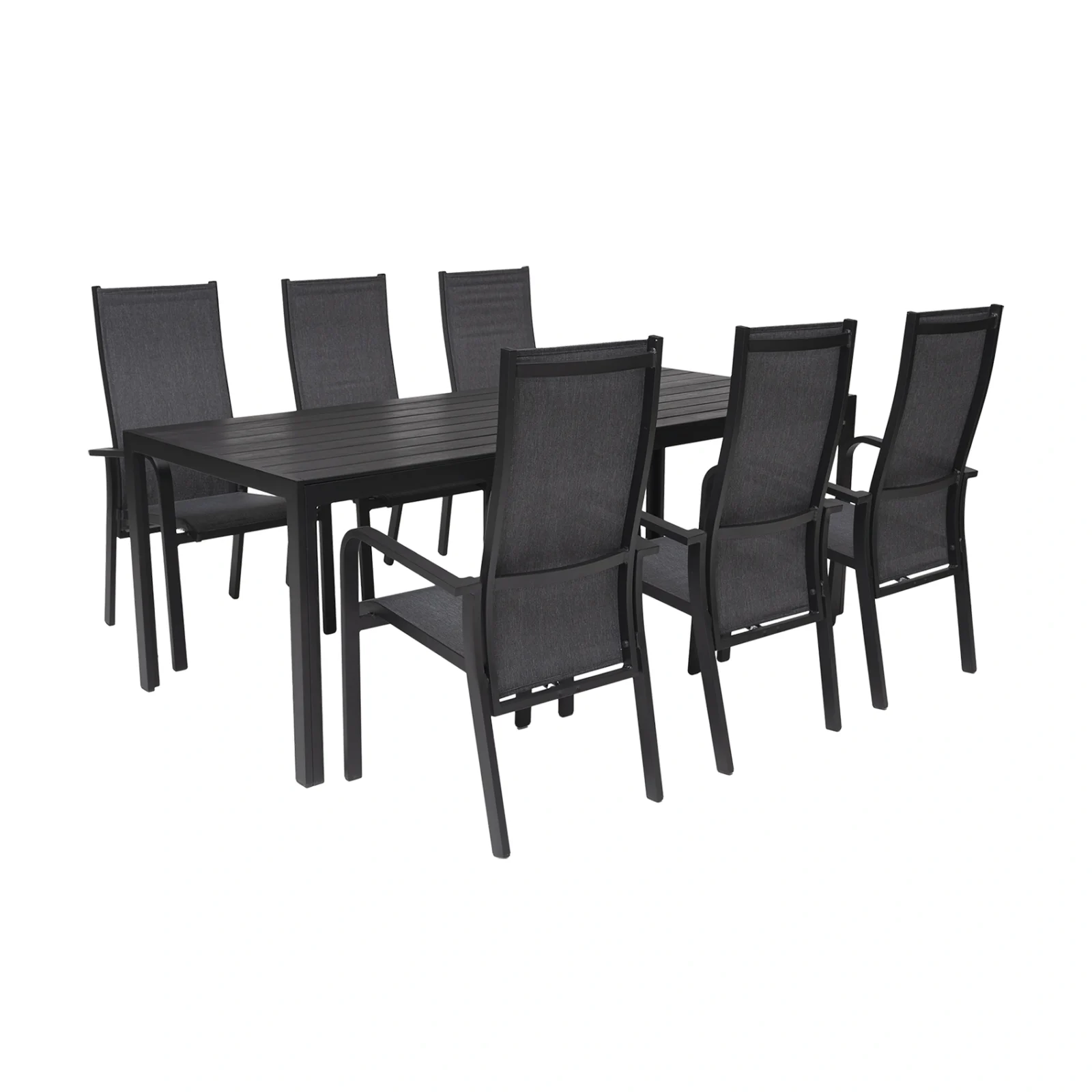 Hånger matgrupp med 6 positionsstolar, 210x90 cm - svart/mörkgrå