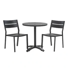 Delia/Avila caféset svart - 2 stolar, Ø70 cm