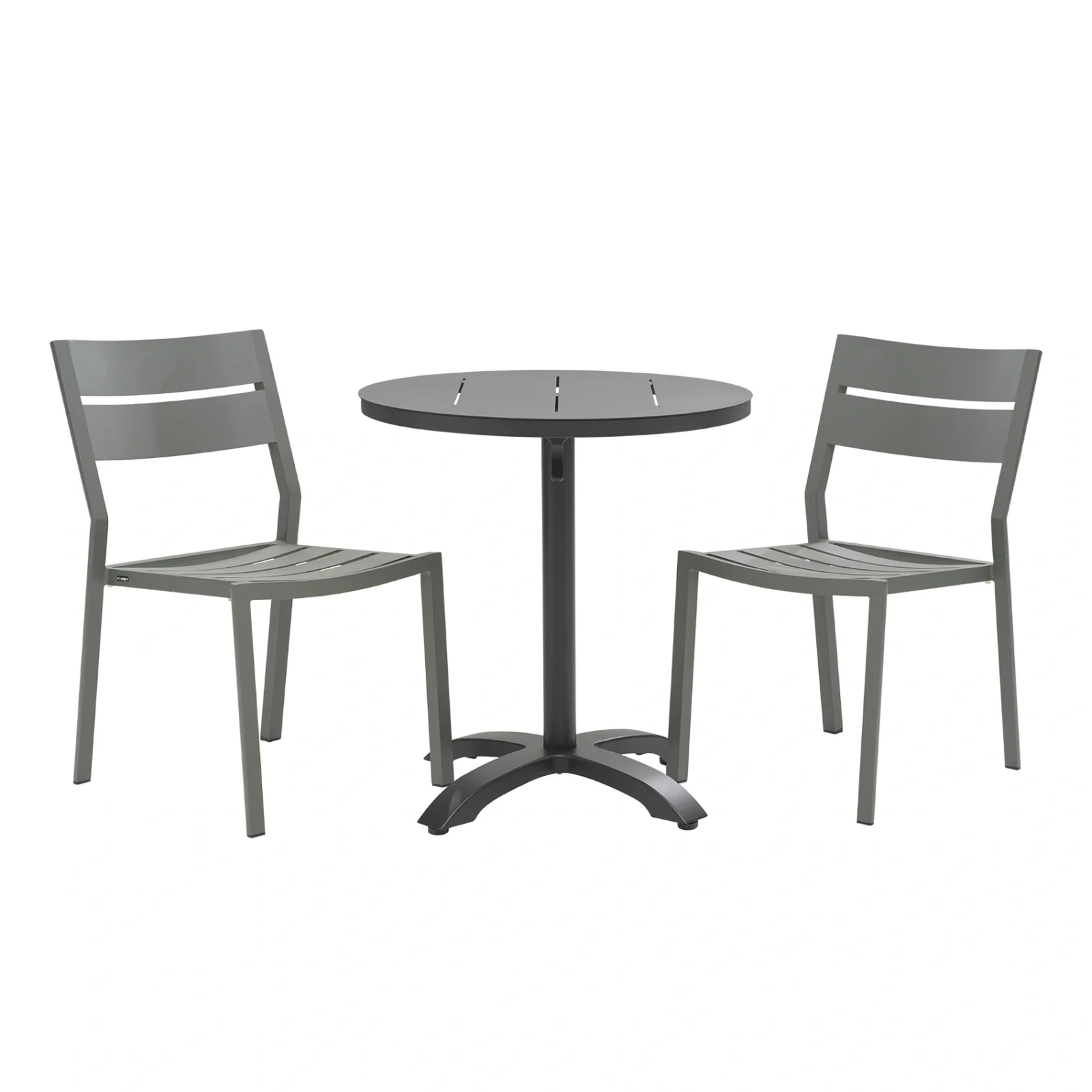 Delia/Avila caféset dusty green/svart - 2 stolar, Ø70 cm