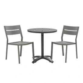 Delia/Avila caféset dusty green/svart - 2 stolar, Ø70 cm
