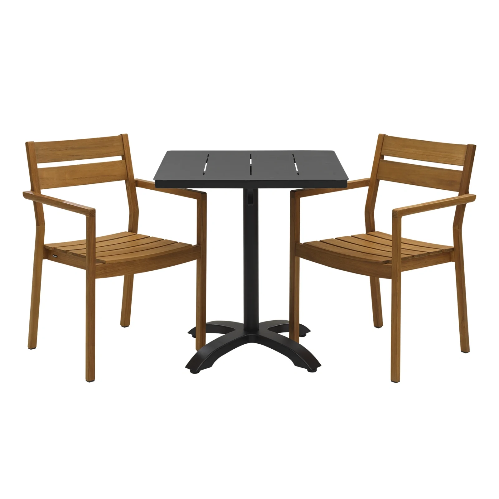 Delia/Avila caféset teak/svart - 2 karmstolar, 70x70 cm