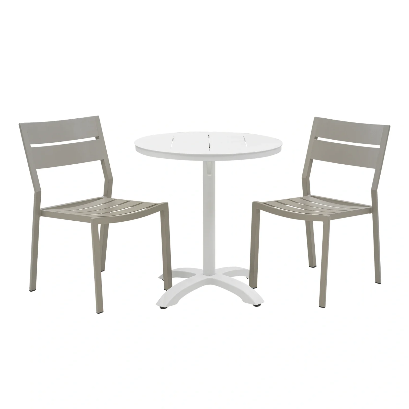 Delia/Avila caféset khaki/vit - 2 stolar, Ø70 cm