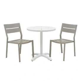 Delia/Avila caféset khaki/vit - 2 stolar, Ø70 cm