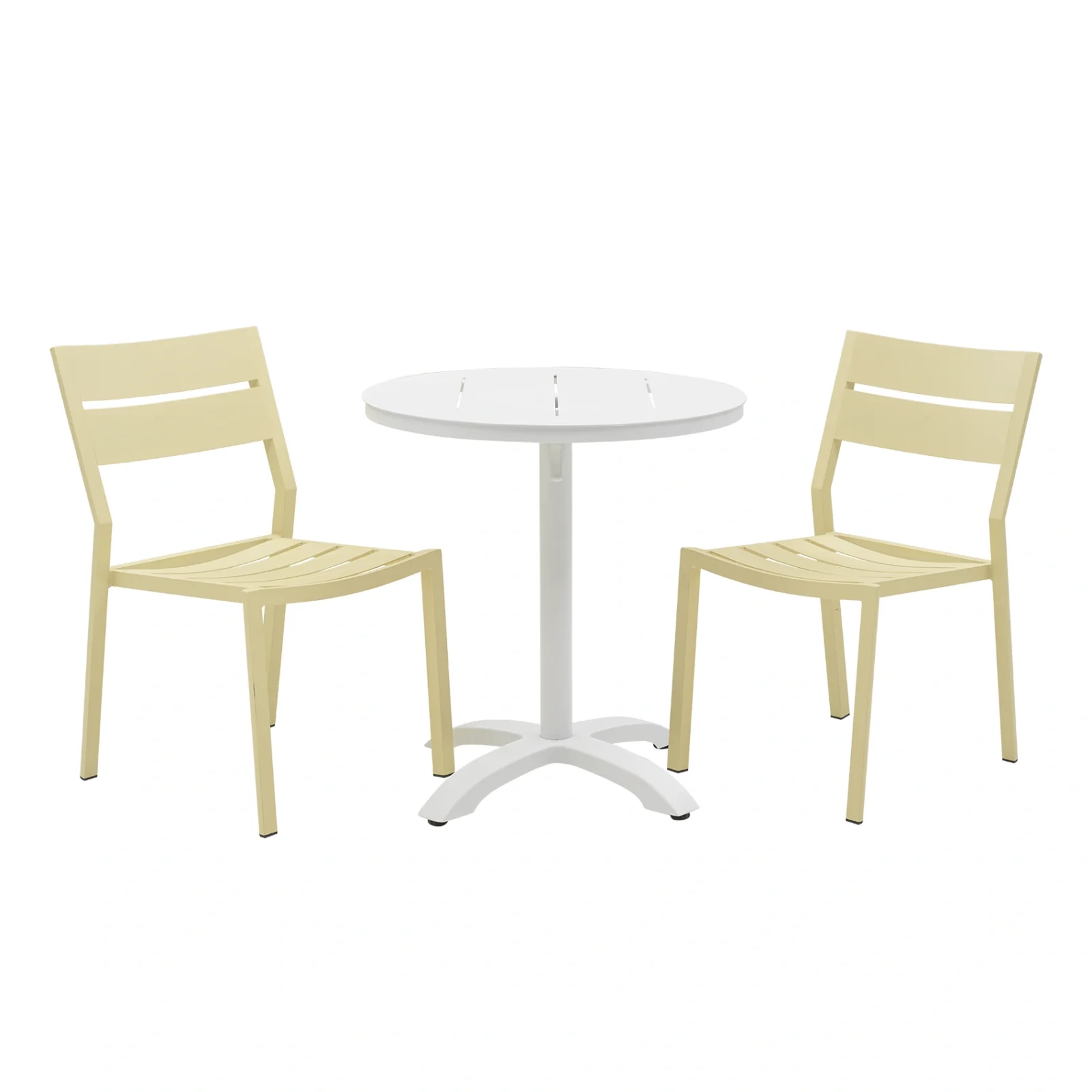 Delia/Avila caféset lemon/vit - 2 stolar, Ø70 cm