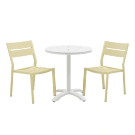 Delia/Avila caféset lemon/vit - 2 stolar, Ø70 cm