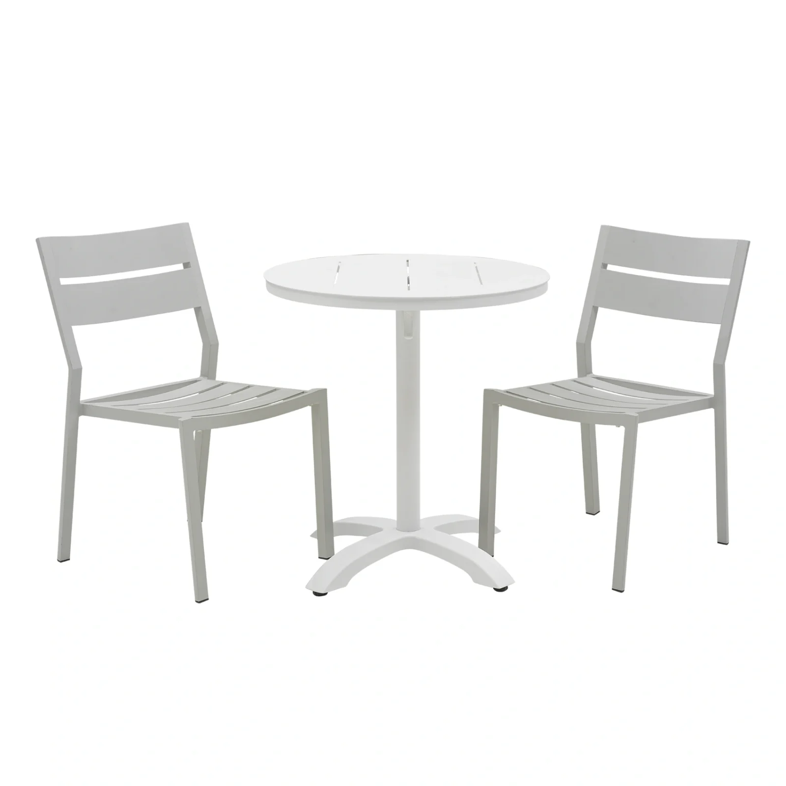 Delia/Avila caféset ljusgrå/vit - 2 stolar, Ø70 cm