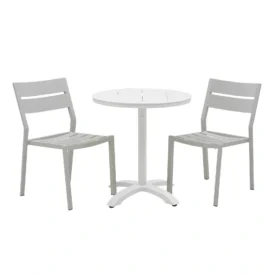 Delia/Avila caféset ljusgrå/vit - 2 stolar, Ø70 cm