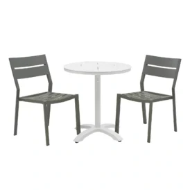 Delia/Avila caféset nordic green/vit - 2 stolar, Ø70 cm
