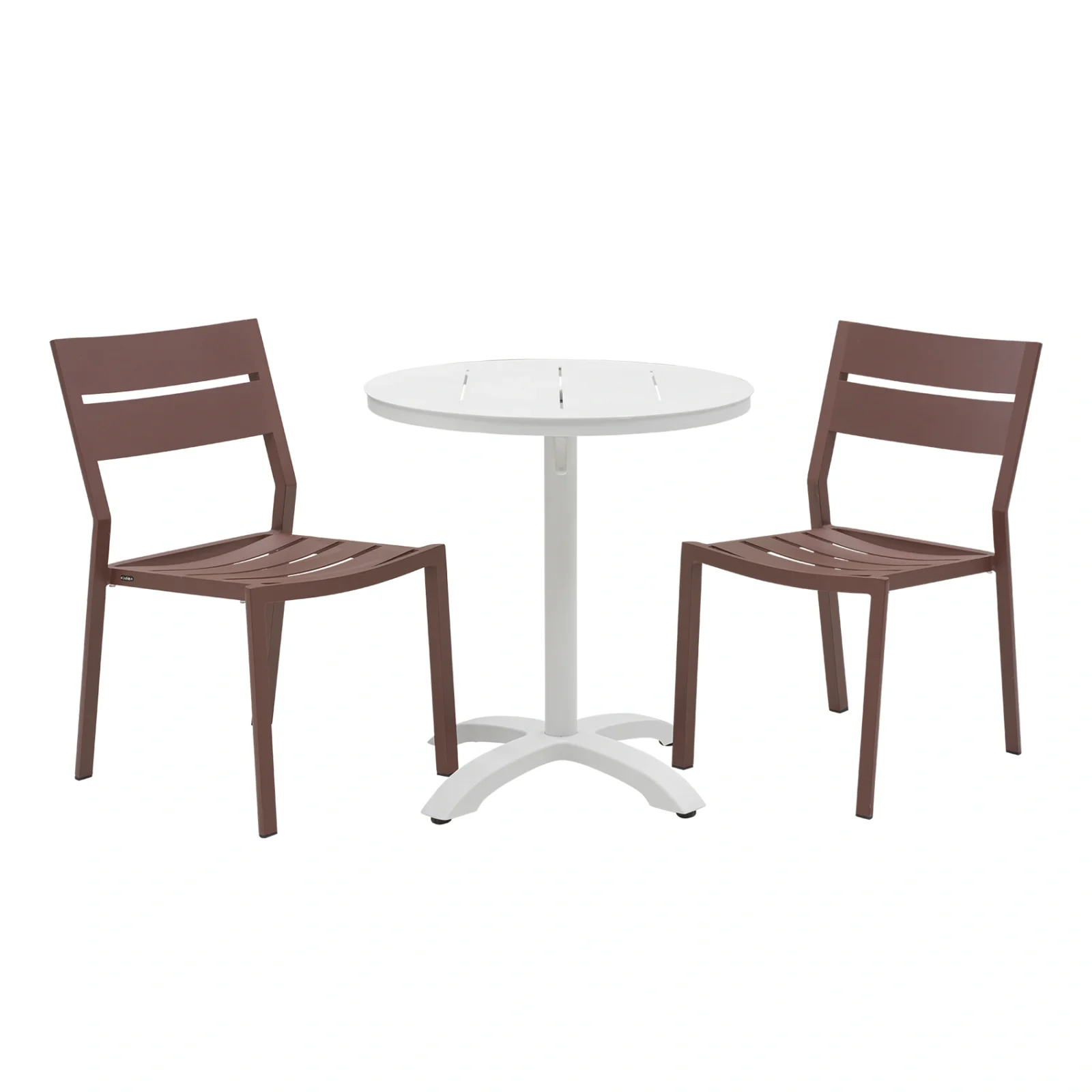 Delia/Avila caféset zin red/vit - 2 stolar, Ø70 cm