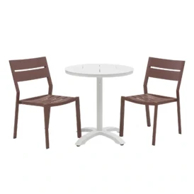 Delia/Avila caféset zin red/vit - 2 stolar, Ø70 cm