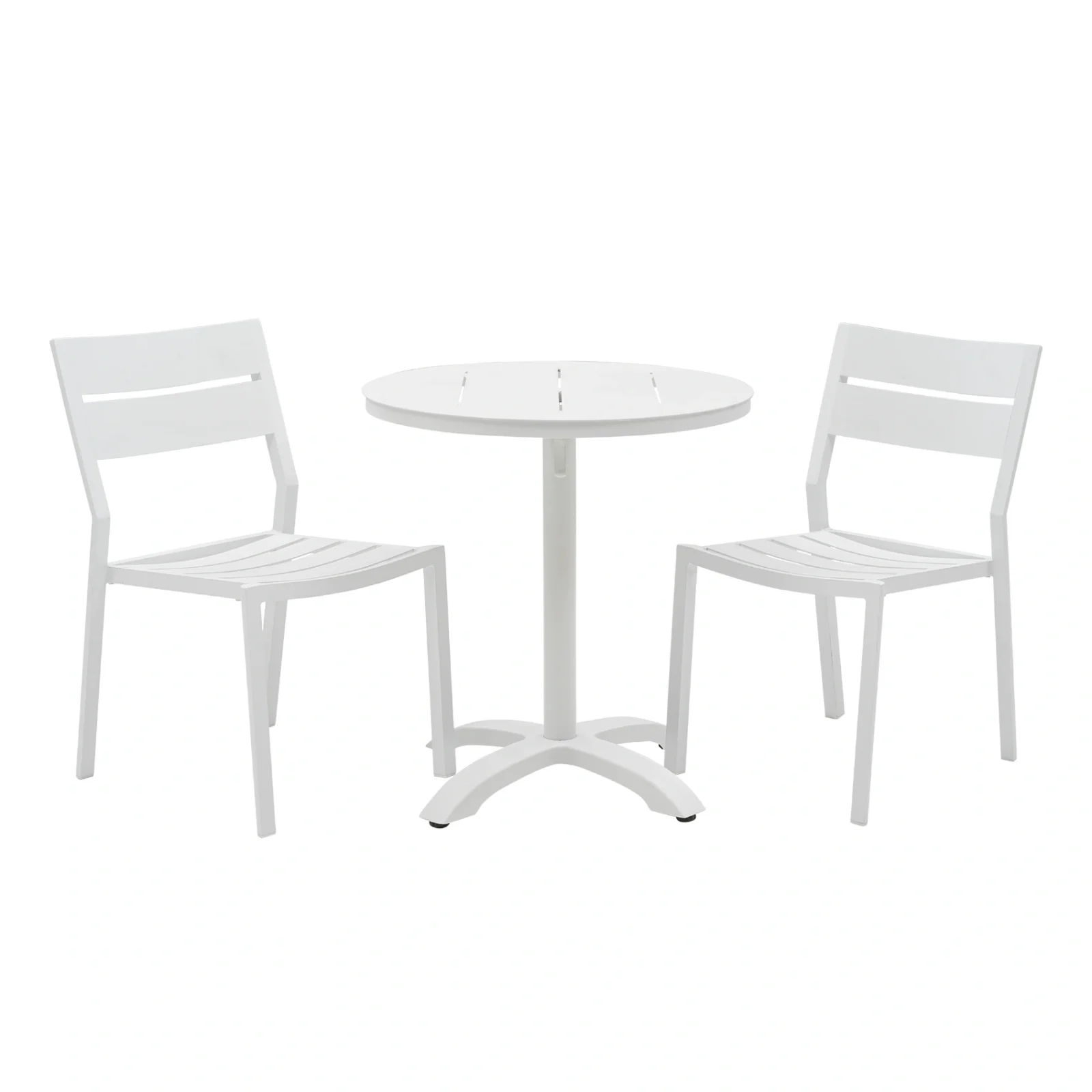 Delia/Avila caféset vit - 2 stolar, Ø70 cm