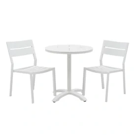 Delia/Avila caféset vit - 2 stolar, Ø70 cm