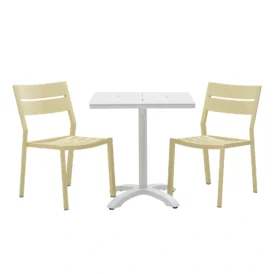 Delia/Avila caféset lemon/vit - 2 stolar, 70x70 cm