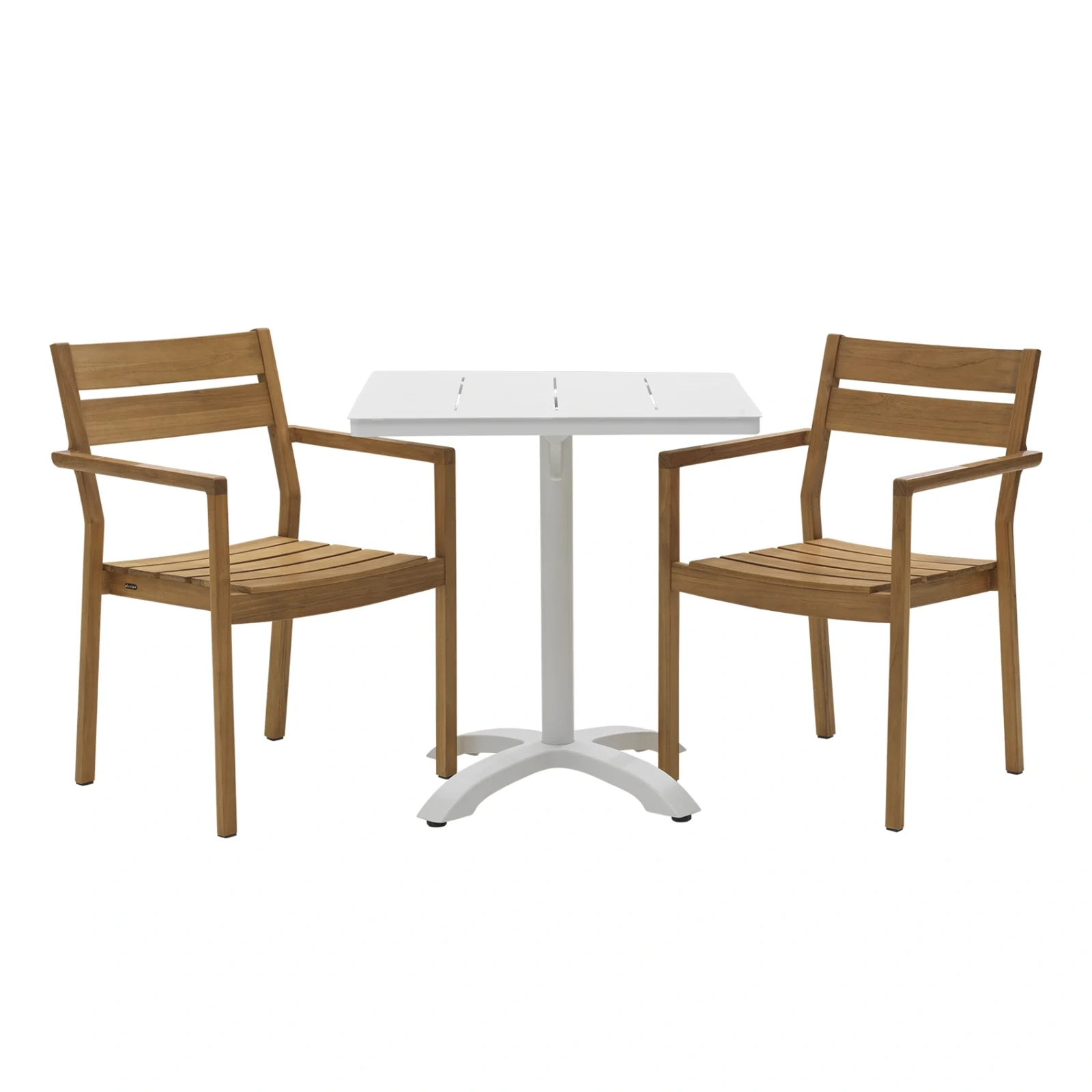 Delia/Avila caféset teak/vit - 2 karmstolar, 70x70 cm